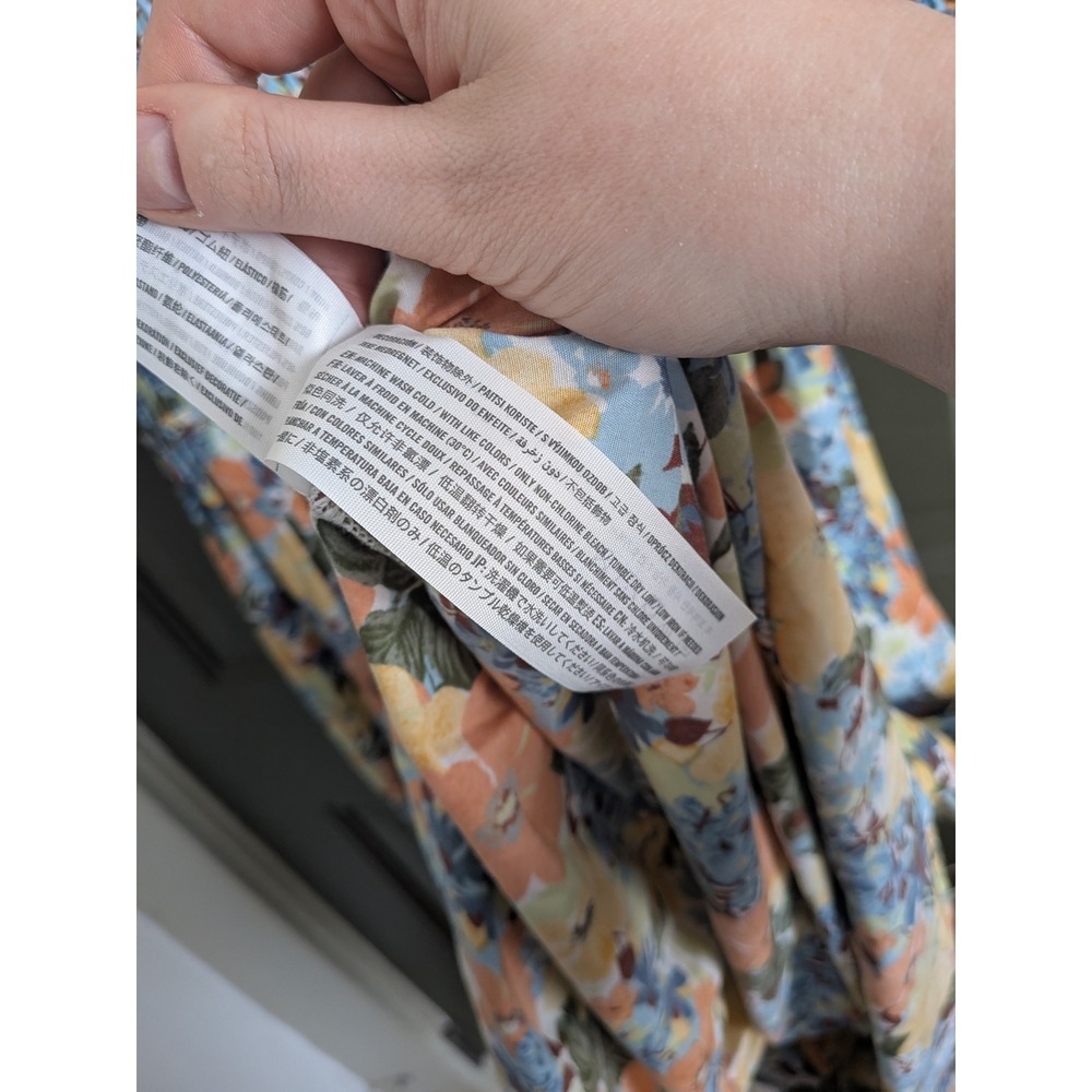 Abercrombie‎ & Fitch Floral Smocked Midi Dress Puff Sleeve Orange Blue Large - Picture 4 of 5